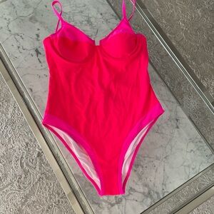 Hot pink - neon pink - color block - underwire- one piece bathing suit- large